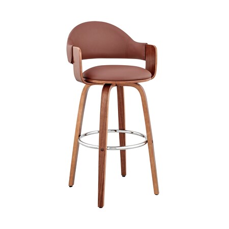 Armen Living Daxton 30" Brown Faux Leather and Walnut Wood Bar Stool LCDXBAWABR30